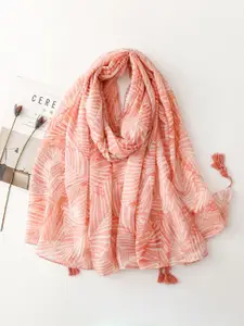 QUECY Women Printed Tasselled Bordered Scarf