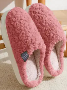DRUNKEN Women Winter Red Fur Room Slippers