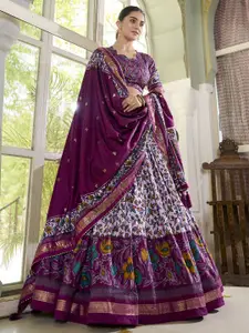 JULEE Floral Printed Tusser Silk Ready to Wear Lehenga & Unstitched Blouse With Dupatta