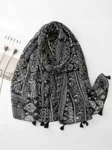 QUECY Women Paisley Printed Tasseled Scarf