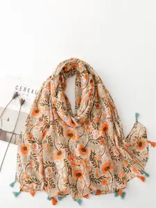 QUECY Women Printed Scarf with Tasselles