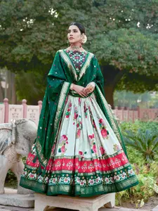 JULEE Floral Printed Tusser Silk Ready To Wear Lehenga & Unstitched Blouse With Dupatta