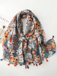 QUECY Women Printed with Tasselled Scarf