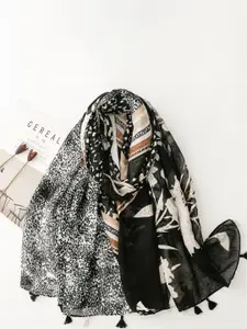 QUECY Women Printed Scarf with Tasselles