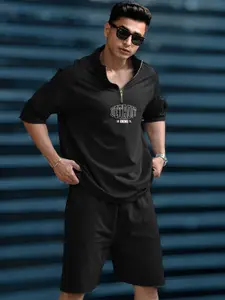 Maniac Printed Cotton High Neck Half Sleeve T-Shirt With Short Co-Ords