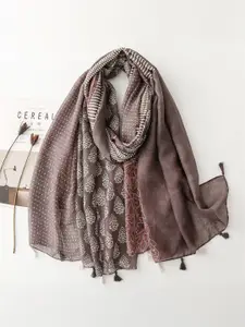 QUECY Women Printed Scarf with Tasselles