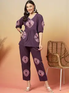 Sangria Self Woven Kantha Cotton Top & Trousers Co-Ord Set