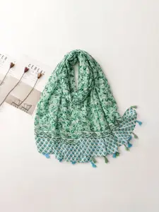 QUECY Women Printed Scarf with Tasselles