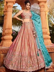 panchhi Embroidered Sequinned Sweetheart Neck Semi-Stitched Lehenga Choli & Dupatta
