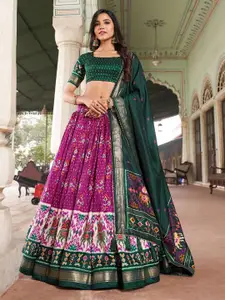 JULEE Geometric Printed Tusser Silk Ready to Wear Lehenga & Unstitched Blouse With Dupatta