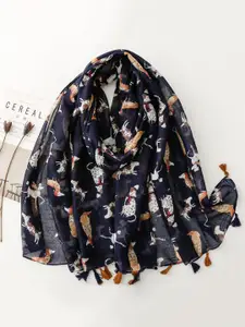 QUECY Women Printed Scarf With Tasselled Border