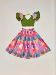 Shoryam Fashion Girls Green Raw Silk Lehenga Choli