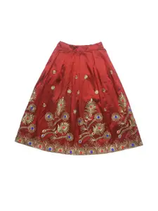 Shoryam Fashion Girls Maroon Raw Silk Lehenga Choli