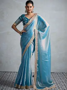 Anouk Teal Pure Chiffon  Sarees