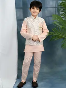 Sangria Boys Chevron Printed Kurta with Trousers and Jacket