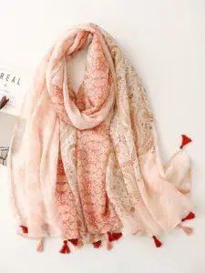 QUECY Women Printed Scarf with Tasselles