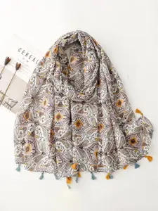 QUECY Women Printed with Tasselled Scarf