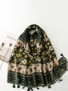 QUECY Women Printed Tasselled Border Scarf