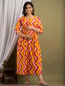 FASHION CLOUD Women Printed Cotton Maternity Gotta Patti Angrakha Kurti