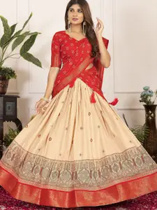 Aika Printed Foil Print Ready to Wear Lehenga & Unstitched Blouse With Dupatta