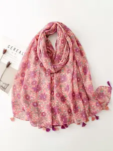 QUECY Women Printed with Tasselled Scarf