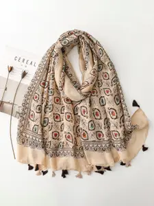 QUECY Women Printed Scarf with Tasselles