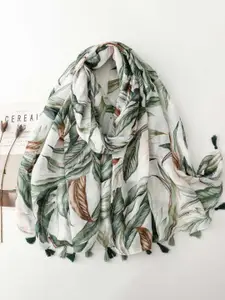 QUECY Women Printed Scarf with Tasselled Border