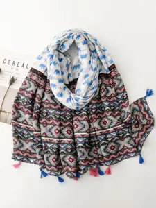 QUECY Women Printed Scarf with Tasselles