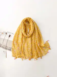 QUECY Women Floral Printed Scarf with Tasselled Border
