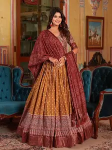 JULEE Printed Ready to Wear Lehenga & Unstitched Blouse With Dupatta