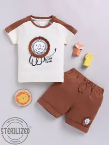 Moms Love Infant Boys Cotton Embroidered T-shirt with Shorts