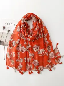 QUECY Women Printed Scarf With Tasselled Border