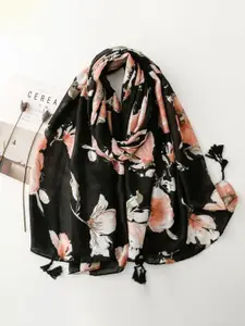 QUECY Women Floral Printed Scarf with Tasselled Border