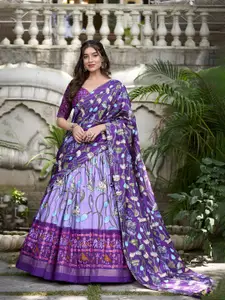 JULEE Printed Kalamkari Ready to Wear Lehenga & Unstitched Blouse With Dupatta