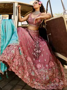 panchhi Embellished Sequinned Semi-Stitched Lehenga & Unstitched Blouse With Dupatta