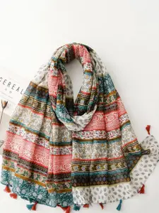 QUECY Women Printed Tasselled Border Scarf