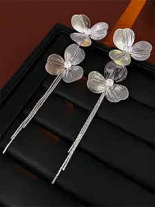 VAGHBHATT Triple Petal Floral Drop Earrings with Chain Tassels