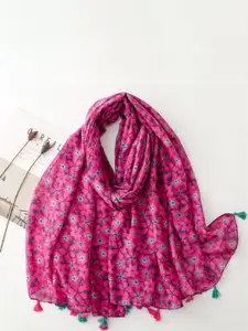 QUECY Women Floral Printed Scarf with Tasselled Border