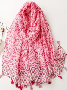 QUECY Women Printed Tasselled Border Scarf