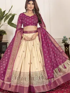 JULEE Motifs Printed Tusser Silk Ready to Wear Lehenga & Unstitched Blouse With Dupatta