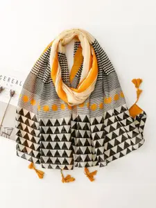 QUECY Women Printed Scarf with Tasselled Border