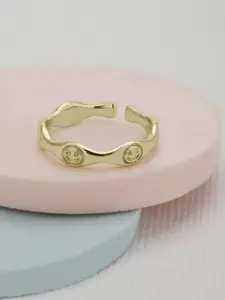 Carlton London GenZ Gold Plated Adjustable Band Ring with engraved Smiley face