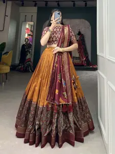 JULEE Floral Printed Ready to Wear Art Silk Lehenga & Unstitched Blouse With Dupatta