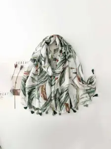 QUECY Women Printed Scarf With Tasselled Border