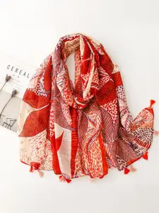 QUECY Women Abstract Printed Tasselled Scarf