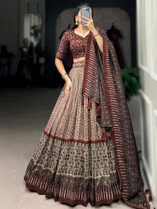 JULEE Motifs Printed Art Silk Ready to Wear Lehenga & Unstitched Blouse With Dupatta