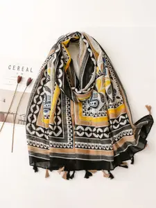 QUECY Women Printed Tasselled Border Scarf