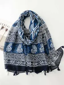 QUECY Women Printed Scarf With Tasselled Border