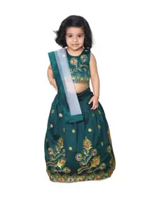 Shoryam Fashion Girls Green Raw Silk Lehenga Choli