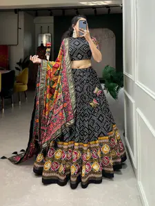Aika Printed Foil Print Ready to Wear Lehenga & Unstitched Blouse With Dupatta